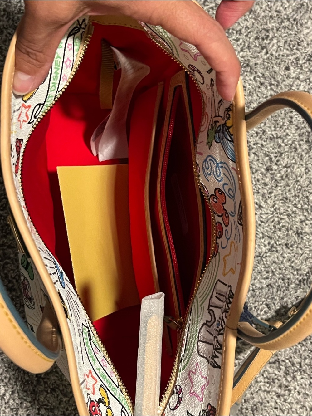 Dooney & Bourke Cream Disney Sketch Tote with Tan Trim - Picture 4 of 6